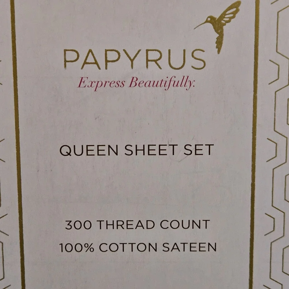 Papyrus Queen Sheet Set Solid Sage Green 100% Cotton Sateen 300 Thread Count